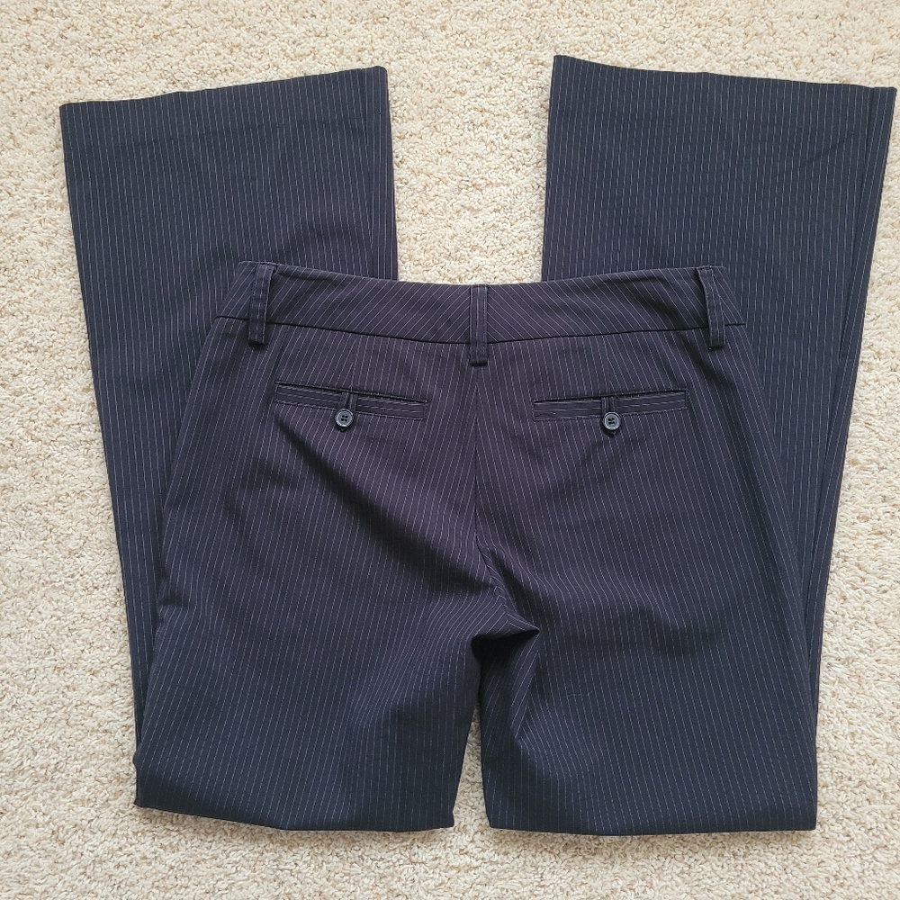 NY & Co Stretch Black Trouser Dress Pants with Gray Stripe 6 - Picture 5 of 9